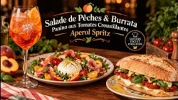 La Table de Maria: Salade de Pêches & Burrata | Panino aux Tomates Croustillantes & Aperol Spritz
